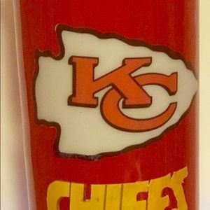 Bright 24 oz. K C Chiefs metal insulated tumbler.